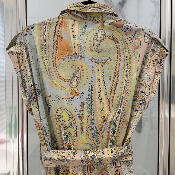 Zara Printed Belted Shirt Paisley sleeveless 100% cotton size large - Picture 10 of 11